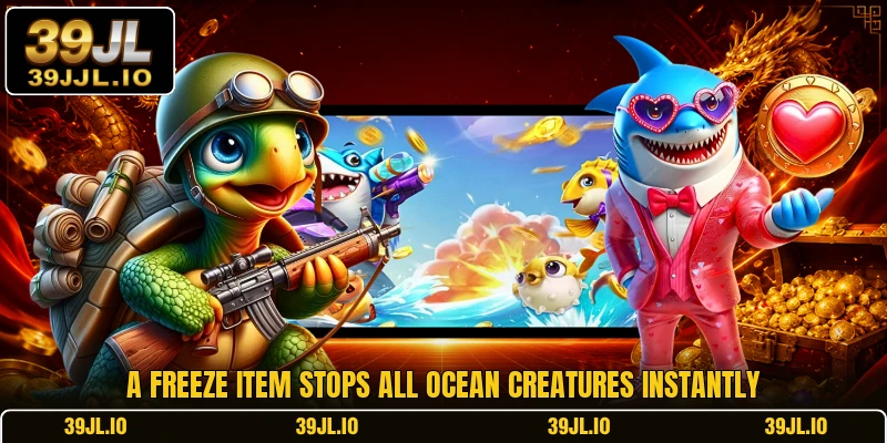 A freeze item stops all ocean creatures instantly