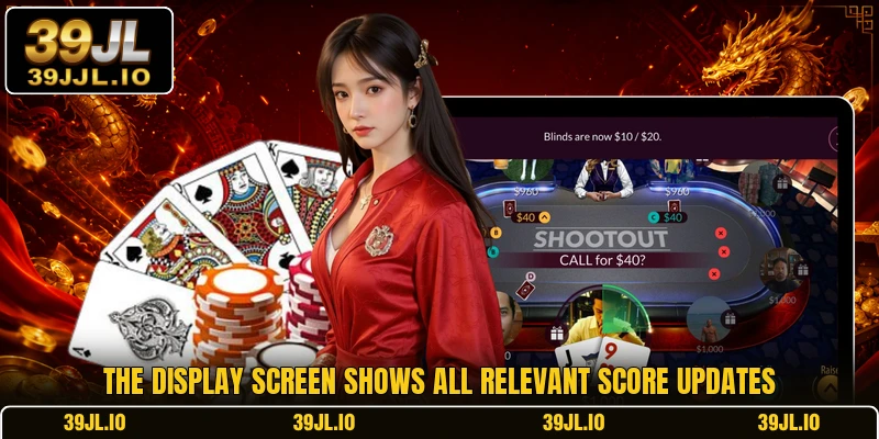 The display screen shows all relevant score updates